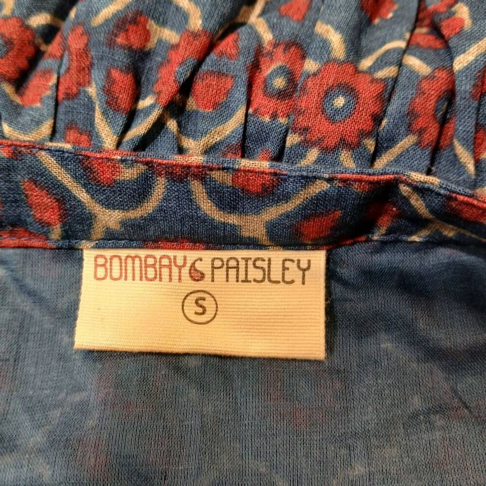 Bombay paisley womens small long midi dress blue red gypsy boho sundress - Picture 6 of 9